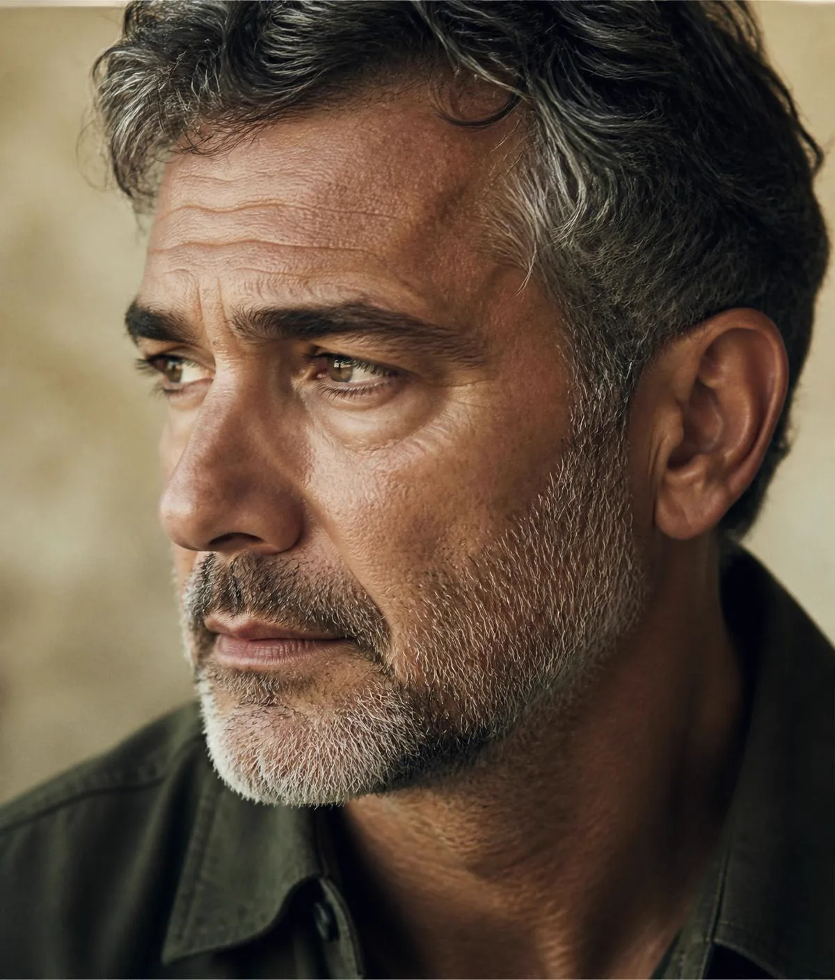 Portrait sobre d'un homme adulte en lumière naturelle